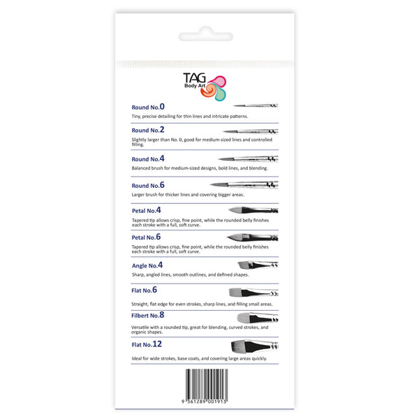 TAG FACE AND BODY PAINT BRUSH SET 10 PIECE