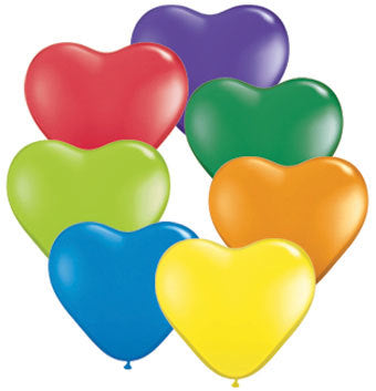 6 inch Hearts CARNIVAL assorted balloons (100 count) Qualatex