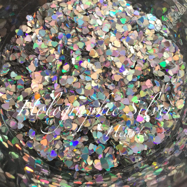 loose holographic SILVER hearts small jar