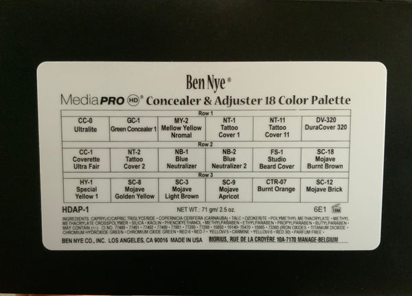 Ben Nye MediaPRO Concealers & Adjusters 18 Colour Creme Palette