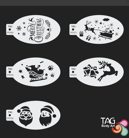 CHRISTMAS SET of 5 Face Paint Stencil TAG Body Art