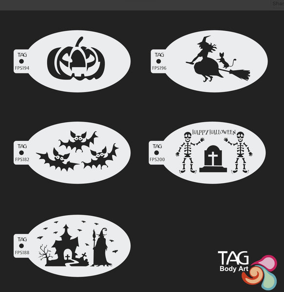 HALLOWEEN SET of 5 Face Paint Stencil TAG Body Art