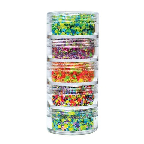 VIVID Glitter | Loose Chunky Body Glitter | TROPICAL Chunky Glitter Mix Stack 5 X 7.5g Jars