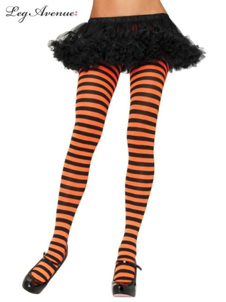 Leg Avenue ORANGE/ BLACK STRIPED Nylon Tights
