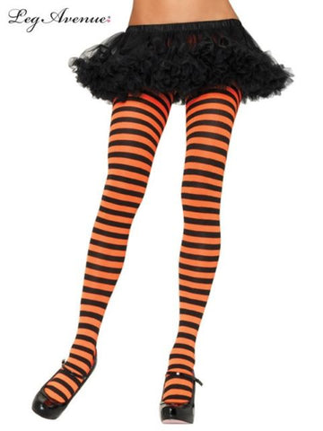 Leg Avenue ORANGE/ BLACK STRIPED Nylon Tights