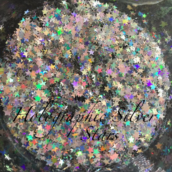 loose holographic SILVER stars small jar